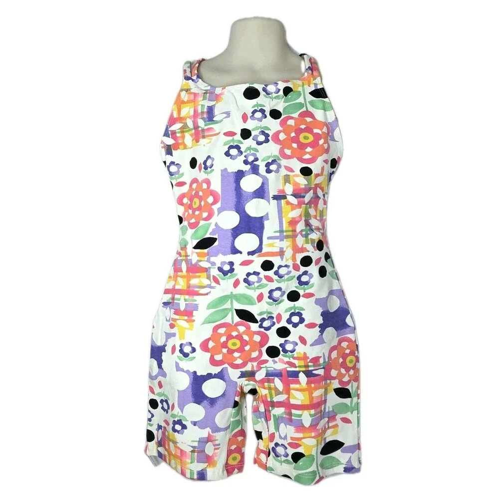 Gilda Marx Kids VTG 90s Colorful Strappy Cotton Unitard Biketard CM Size 8/10